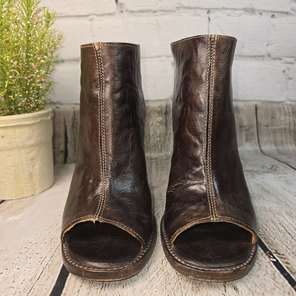 BED STU ONSET BROWN PEEP TOES DRESS BOOTS BOOTIES BOHO STACKED HEEL SIZE 7 - Picture 4 of 13